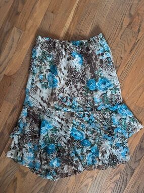 Vanity Fair Blue Floral Ruffle High-Low Skirt